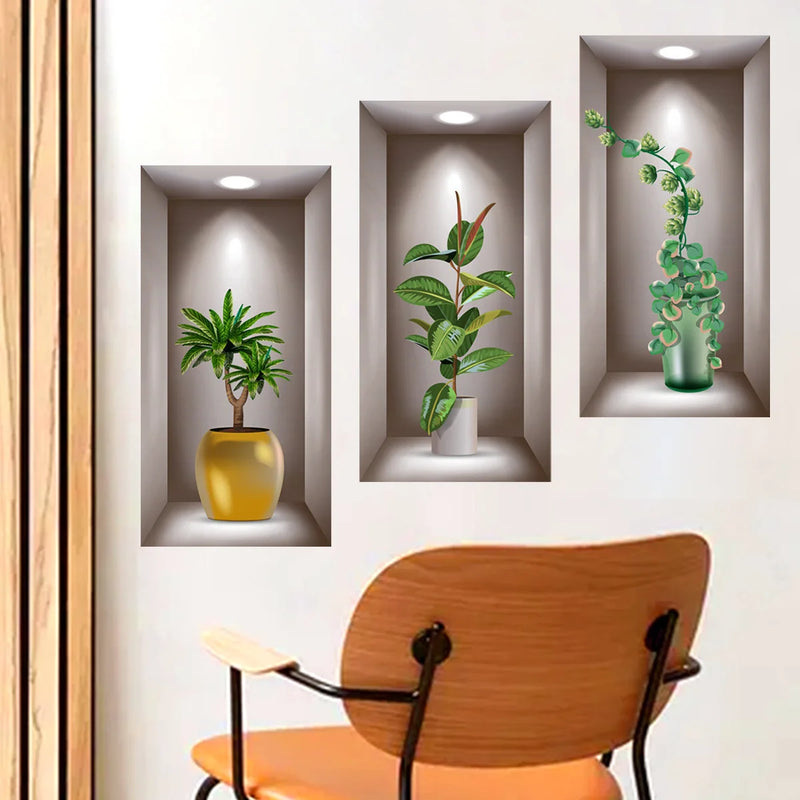 3Pcs/Set Fake Green Plants Wall Stickers