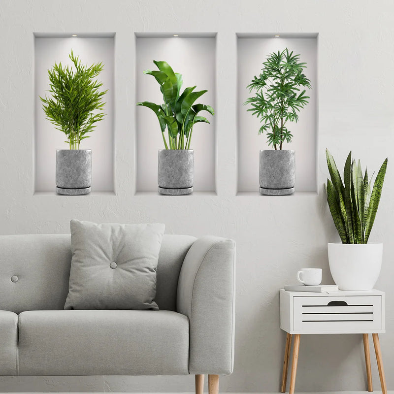 3Pcs/Set Fake Green Plants Wall Stickers