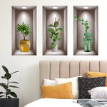 3Pcs/Set Fake Green Plants Wall Stickers